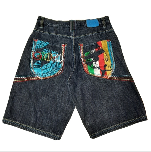 COOGI Other - COOGI Colorful Embroidered Baggy Denim Shorts